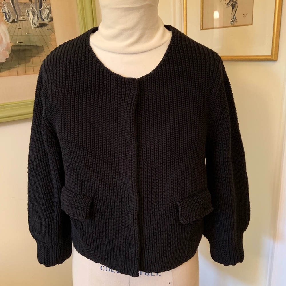 Black cotton knit Cardigan snap jacket